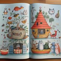 Back cover of a book for children, cute design with illustrated animals. photo