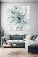 ligero azul y blanco fractal lona imprimir, resumen línea arte, imprimible pared arte, minimalista póster. ai generativo foto