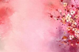 light pink background paper texture tiny petal flower painting in watercolor style. photo