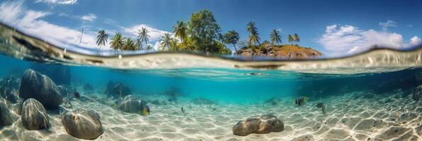 fotografía de hermosa atractivo playa escena con azul cielo. ai generativo foto