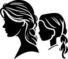 Mother Daughter - Black and White Isolated Icon - Vector illustration