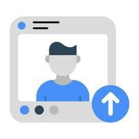 A flat design icon of profile upload vector