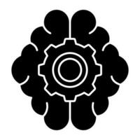 Brain with gear, solid design of mind development vector