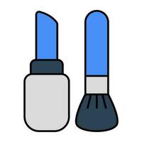 Blush on brush with lipstick denoting concept of makeup accessories vector