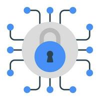 A flat design icon of encryption, padlock with nodes vector