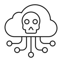 Skull with cloud showcasing cloud hacking icon vector
