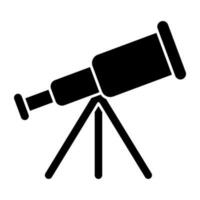 A space research tool icon, solid design of telescope vector