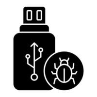 A solid design icon of infected usb vector