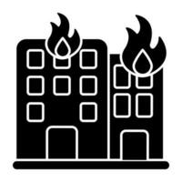 Vector design of building on fire, solid icon