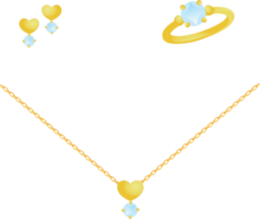 Gold heart with diamond jewelry set png