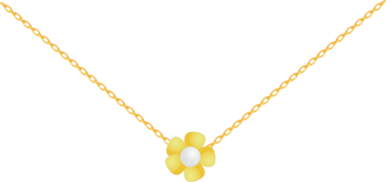 guld blomma halsband med vit pärla png