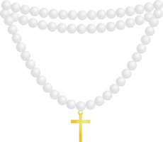 vit pärla halsband med korsa hängsmycke png