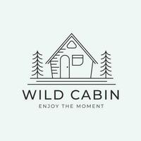 cabin house line art logo illustration design, with tree design. vector