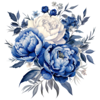 Beautiful Navy And White Peony Bouquet Watercolor Illustration png