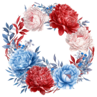 Red White Blue Peony Circle Frame png