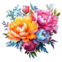 schön Mehrfarbig Pfingstrose Blume Aquarell ai generativ png