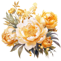 Beautiful Gold Peony flower watercolor painting png