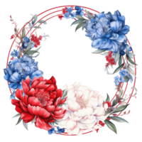 Red White Blue Peony Circle Frame png