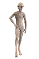 Grey alien on transparent background, 3d render png