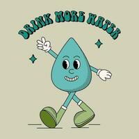 Groovy water drop character. Drink more water concept vector