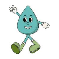 Groovy water drop character in trendy catroon style vector