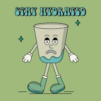 Stay hydrated groovy character. Drink more water concept poster vector