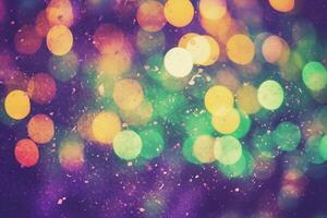 fancy bokeh light, grunge texture, vintage style background, green purple yellow gradient. photo