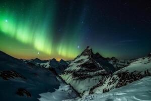 Aurora, Swiss Alps, star, snow, winter. photo