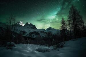 Aurora, Swiss Alps, star, snow, winter. photo