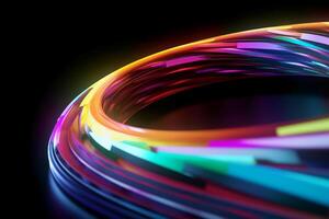 hyper loop or warp technology concepts with flow of Digital stream in line multicolor neon. photo