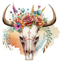 floral vaca cráneo toro cráneo ai generativo png