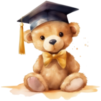 linda osito de peluche oso graduación clipart acuarela camiseta diseño, transparente fondo, ai generado png