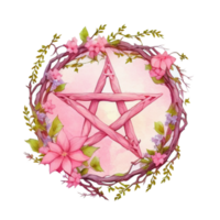 acuarela pentagrama clipart decorado con floreciente, rojo rosas con hojas en blanco ai generativo png