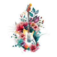mooi elektrisch gitaar sublimatie waterverf t-shirt ontwerp, transparant achtergrond, ai gegenereerd png