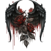 Dark Angel Wings Clipart watercolor t-shirt design, transparent background, png