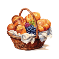 aquarelle pain cuisson muffins, des croissants, des pâtisseries, bagels et autre cuit des biens ancien concept pour boulangerie ou café ai génératif png