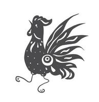 Rooster spire silhouette on white background hand made.Vector illustration in the doodle style.The image of the weather vane on the spire in the form of a rooster. vector