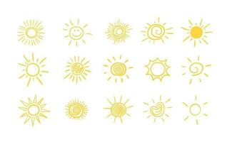 Sun icon vector symbol set.Vector illustration.Set of different suns in doodle style.