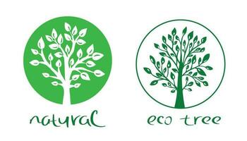 Vector tree emblem. Icon, logo.Vector illustration of tree with green leaves.Hand made.Logo for eco,environmental themes, farming, cosmetics, natural products.