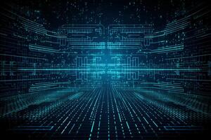 big data, internet network, digital technology with binary computer code on virtual screen, illustration. photo