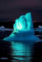 photo of luminescent iceberg, amazing nature.