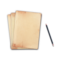 Pencil and old book isolated with clipping path for mockup png