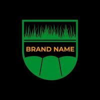 Shield lawn landscaping logo design vector