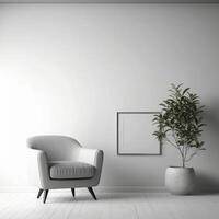 moderno minimalista interior con un Sillón en vacío blanco color pared antecedentes. ai generativo foto