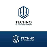 Technology Logo Vector Graphic Design in hexagon shape, digital logo in blue color