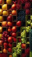 un colección de frutas en diferente colores. ai generativo foto