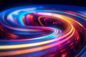 hyper loop or warp technology concepts with flow of Digital stream in line multicolor neon. photo