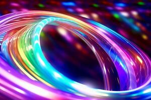 hyper loop or warp technology concepts with flow of Digital stream in line multicolor neon. photo