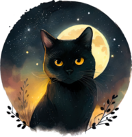celeste nero gatto Magia collezione acquerello maglietta disegno, trasparente sfondo, ai generato png