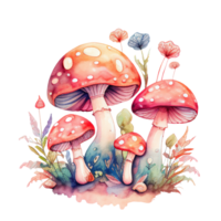 Watercolour Mystical Mushrooms Clipart png